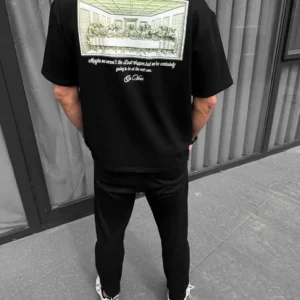 Alternative view of Unisex Baskılı Oversize T-Shirt - Siyah