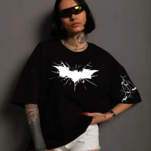 Unisex Ön ve Kol Baskılı Oversize T-shirt - Siyah