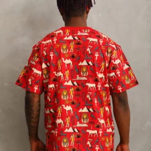 Alternative view of Unisex Oversize Baskılı Bisiklet Yaka T-Shirt - Kırmızı