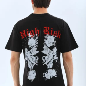 Alternative view of Unisex Oversize Baskılı Bisiklet Yaka T-Shirt - Siyah