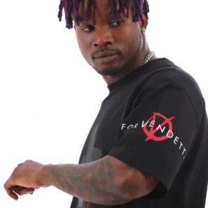 Alternative view of Unisex Oversize Baskılı Bisiklet Yaka T-Shirt - Siyah