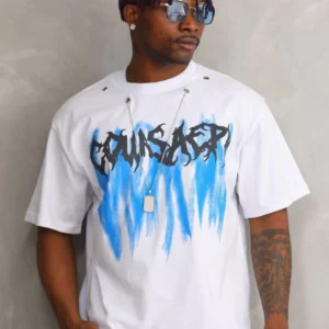 Alternative view of Unisex Oversize Kolye Dahil T-Shirt - Beyaz