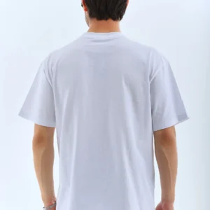 Alternative view of Unisex Oversize Taşlı Bisiklet Yaka T-Shirt - Beyaz