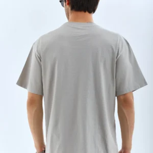 Alternative view of Unisex Oversize Taşlı Bisiklet Yaka T-Shirt - Gri
