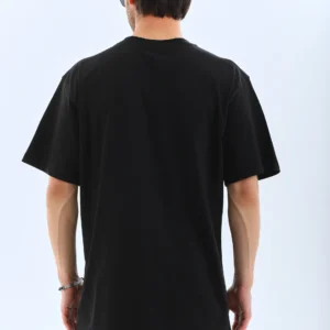 Alternative view of Unisex Oversize Taşlı Bisiklet Yaka T-Shirt - Siyah