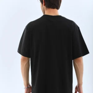 Alternative view of Unisex Oversize Taşlı Bisiklet Yaka T-Shirt - Siyah