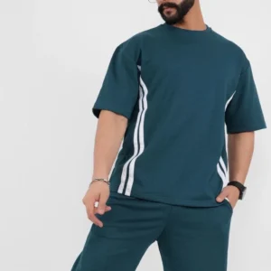 Alternative view of Unisex Oversize Yanları Şeritli T-Shirt - Cam Göbeği