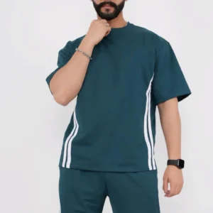 Unisex Oversize Yanları Şeritli T-Shirt - Cam Göbeği
