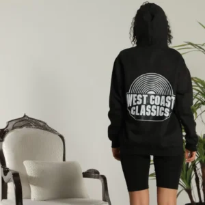 Alternative view of Unisex Sırt Baskılı Kapüşonlu Üç İplik Oversize Sweatshirt - Siyah