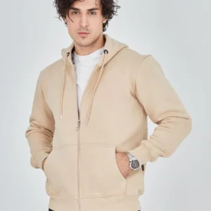 Alternative view of Unisex Tam Fermuarlı Kapşonlu  SweatShirt - Bej