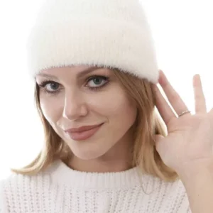 Unisex Tam Kalıp İnce Sakallı Triko Bere - Beyaz