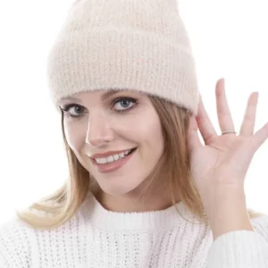 Unisex Tam Kalıp İnce Sakallı Triko Bere - Pudra