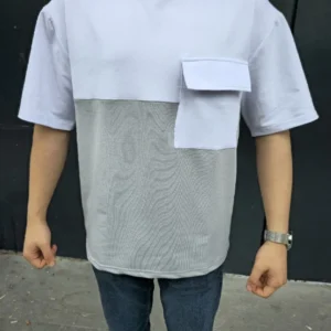 Alternative view of Unisex Torba Cep Detaylı Parçalı T-Shirt - Gri