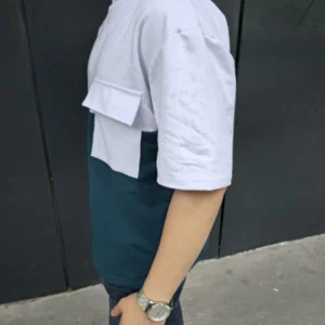 Alternative view of Unisex Torba Cep Detaylı Parçalı T-Shirt - Lacivert