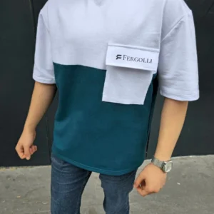 Unisex Torba Cep Detaylı  Parçalı T-Shirt - Lacivert