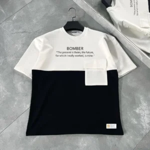 Unisex Torba Cep Detaylı  Parçalı T-Shirt - Siyah