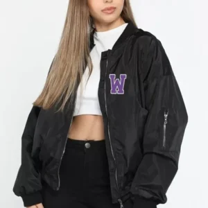 Alternative view of Kadın Wild One Baskılı Bomber Mont – Siyah Renk, Oversize Rahat Kalıp, Fermuarlı, Cepli, Günlük Şık Kapitone Mont - Siyah