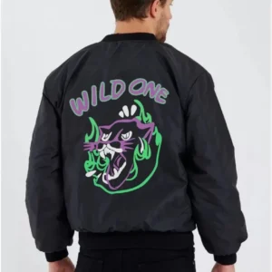 Alternative view of Wild One Baskılı Erkek Bomber Mont – Panter Desenli, Fermuarlı, Kapitone Astarlı Ceket - Siyah