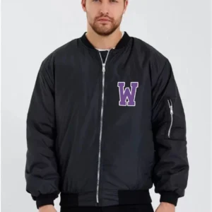 Wild One Baskılı Erkek Bomber Mont – Panter Desenli, Fermuarlı, Kapitone Astarlı Ceket - Siyah