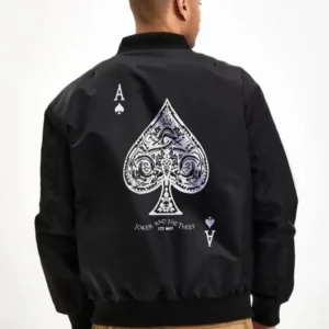 Erkek Bomber Mont – Siyah Renk, Maça Ası Baskılı, Fermuarlı, Cepli, Kapitone Astarlı, Bahar Kış Günlük Mont Ceket - Siyah