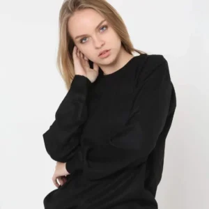 Alternative view of Unisex Uzun Kol Biskilet Yaka Dokuma Triko - Siyah