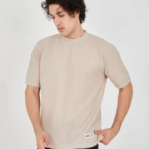 Alternative view of Unisex Waffle Kumaş Rahat Kol T-Shirt - Bej