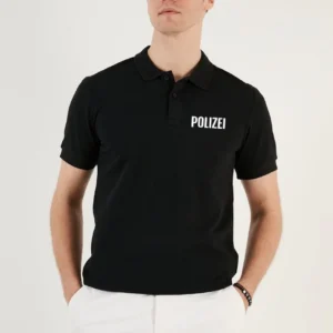 Alternative view of Yakası Düğmeli Yakalı Pike Baskılı T-Shirt - Siyah