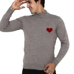 Alternative view of Unisex Yarım Boğazlı Baskılı Dokuma Triko - Vizon