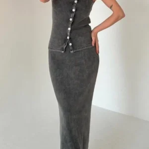 Alternative view of Uzun Etekli Önü Düğmeli Badi İkili Takım- Antrasit