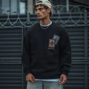 Alternative view of Uzun Kol Bisiklet Yaka Baskılı SweatShirt - Siyah