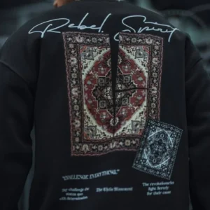Uzun Kol Bisiklet Yaka Baskılı SweatShirt - Siyah