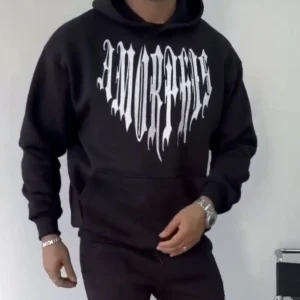 Alternative view of Uzun Kol Kapüşonlu Baskılı SweatShirt - Siyah