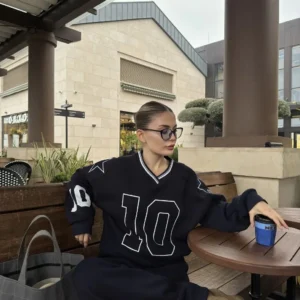 V Yaka Üç İplik Sweat Takım - Siyah