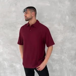 Yakalı Patlı Kısa Kol T-shirt - Bordo