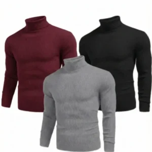 3'lü Siyah, Bordo, Gri Unisex Kaşkorse Boğazlı Full Likralı Fitilli Body Kazak