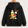 Çocuk Unisex Kapüşonlu Ön ve Arka Garfield Baskılı Sweatshirt - Siyah