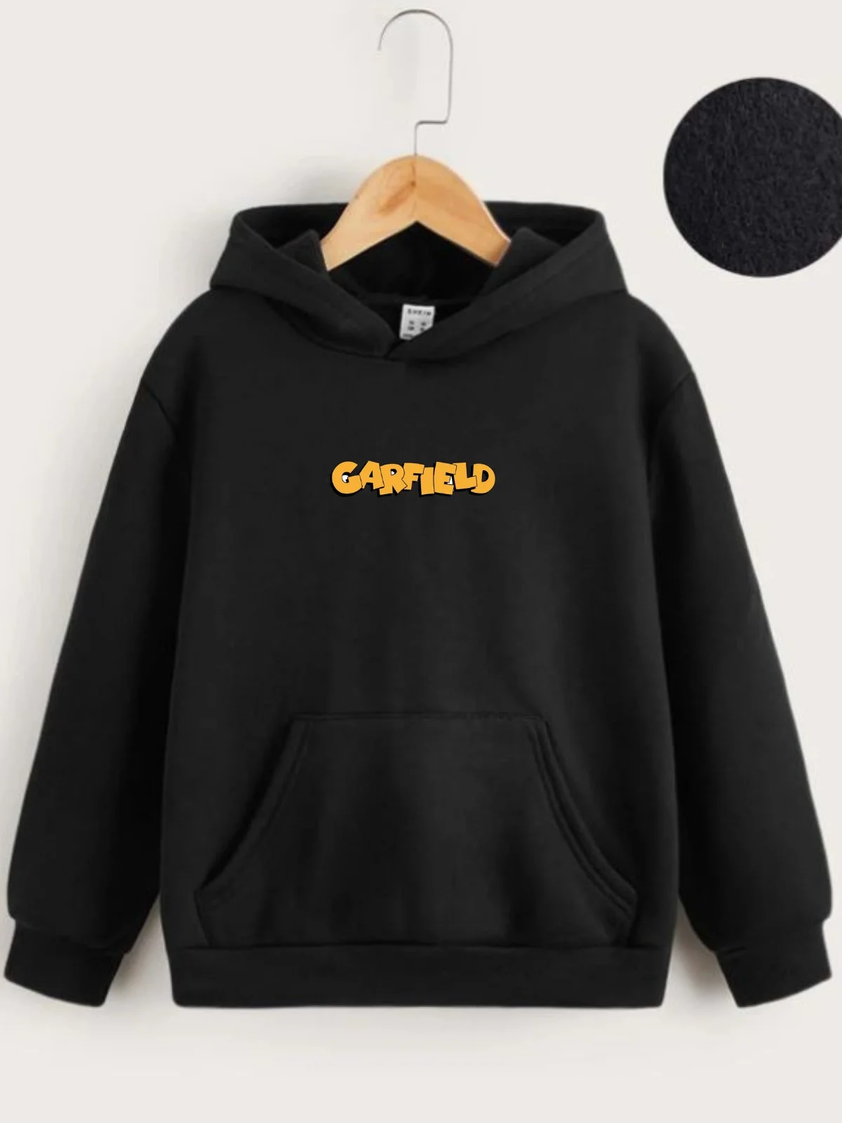 Çocuk Unisex Kapüşonlu Ön ve Arka Garfield Baskılı Sweatshirt - Siyah - Görsel 2
