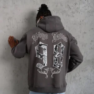 Erkek 98 Baskılı Kapşonlu Sweat - Gri