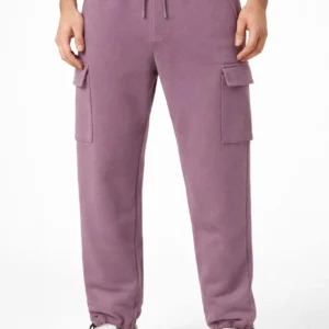 Erkek Baggy Üç İplik Kargo Cepli Eşofman Ayarlanabilir Paça Beli İpli Pantolon - Gül Kurusu