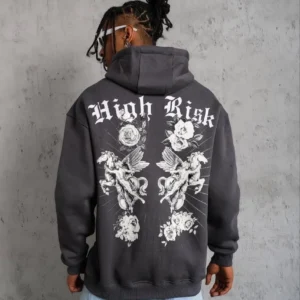 Alternative view of Erkek Baskılı Kapşonlu Sweat - Füme