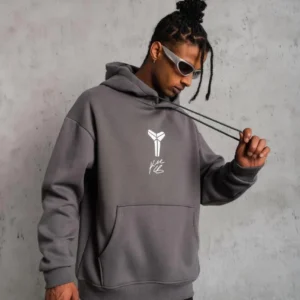 Erkek Baskılı Kapüşonlu Sweat - Gri