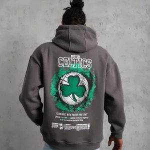 Erkek Baskılı Kapüşonlu ve Kordon İpli Sweat - Gri