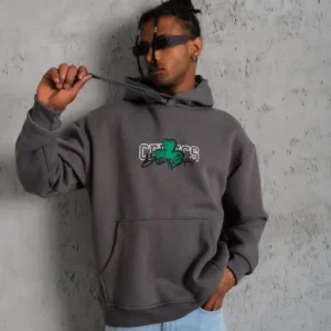 Alternative view of Erkek Baskılı Kapüşonlu ve Kordon İpli Sweat - Gri