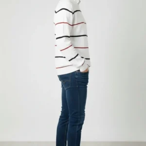 Alternative view of Erkek Bisiklet Yaka Cizgili Triko Kazak yumuşak dokulu Pamuklu ince Dokuma, uzun kollu Rahat Regular kalıp - Beyaz