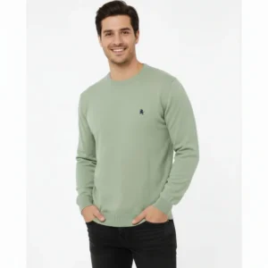 Alternative view of Erkek Bisiklet Yaka Nakış işlemeli Triko Kazak yumuşak dokulu Pamuklu ince Dokuma, uzun kollu Rahat Regular kalıp - Mint Yeşili