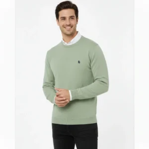 Erkek Bisiklet Yaka Nakış işlemeli Triko Kazak yumuşak dokulu Pamuklu ince Dokuma, uzun kollu Rahat Regular kalıp - Mint Yeşili