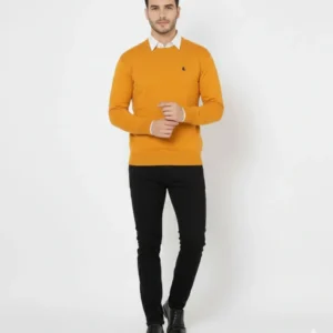 Alternative view of Erkek Bisiklet Yaka Nakış işlemeli Triko Kazak yumuşak dokulu Pamuklu ince Dokuma, uzun kollu Rahat Regular kalıp - Turuncu