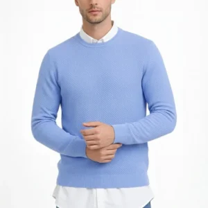 Erkek Bisiklet Yaka Petekli dokulu Triko Kazak Pamuklu ince Dokuma, uzun kollu Rahat Regular kalıp - Mavi