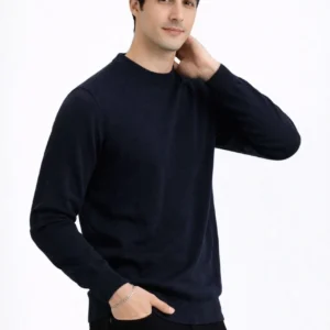 Erkek Bisiklet Yaka Triko Kazak yumuşak dokulu Pamuklu ince Dokuma, uzun kollu Rahat Regular kalıp - Lacivert