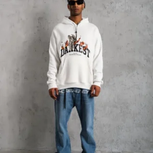 Erkek DANKES Baskılı Kapüşonlu Sweat - Beyaz